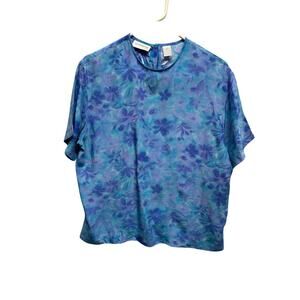 Vintage Liz Claiborne Collection 100% Silk Floral Blouse 10 Watercolor Print